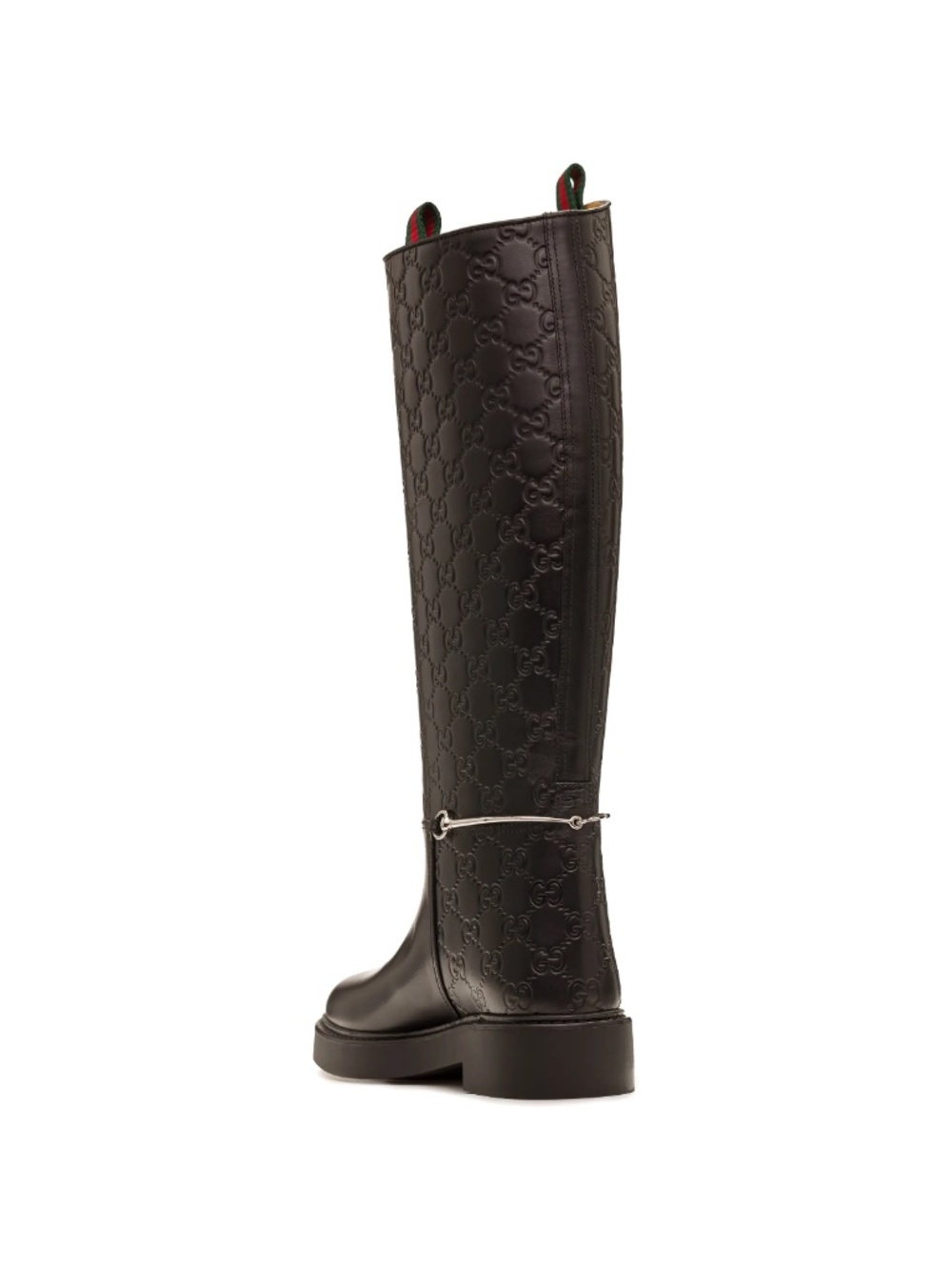 GUCCI Équestrian Noir Knee Boots Monogram Embossed Leather Size 8.5 NIB 806391 - Picture 3 of 12